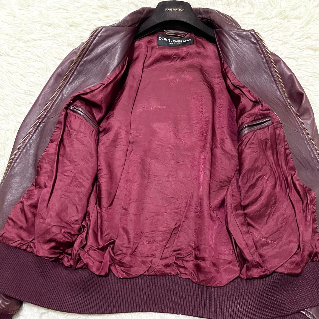 美品 ドルチェ&ガッバーナ ラムレザージャケット ワインレッド 46/M-L