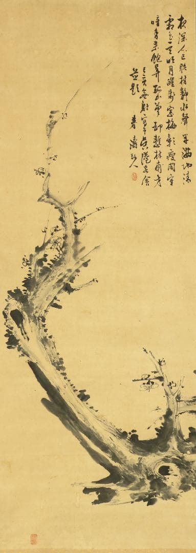 春涛散人「墨梅図」掛軸 肉筆 絹本