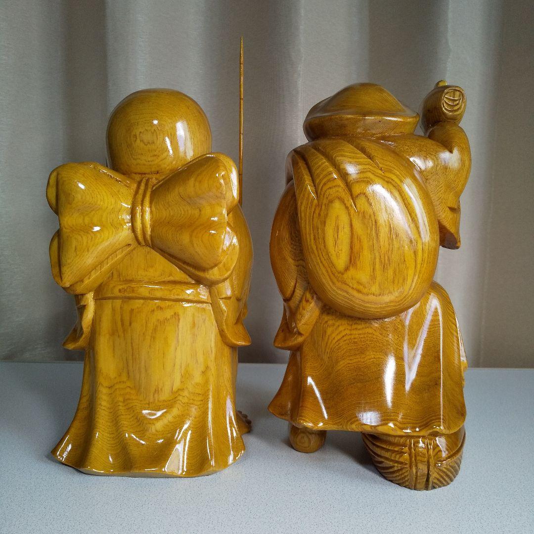 七福神　恵比寿様　大黒様　木彫り置物(大)