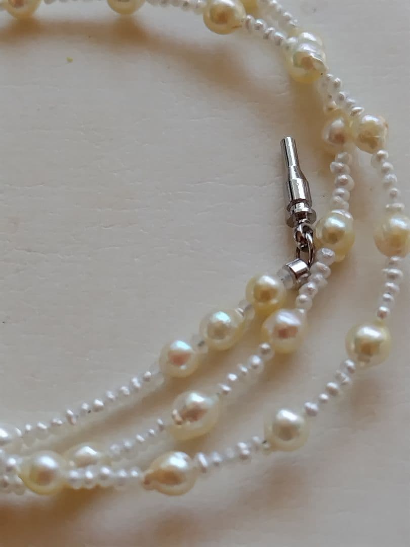 ②【訳あり格安】アコヤ真珠ベビーパール、あこや砂芥子パールの、オメガ風ネックレス