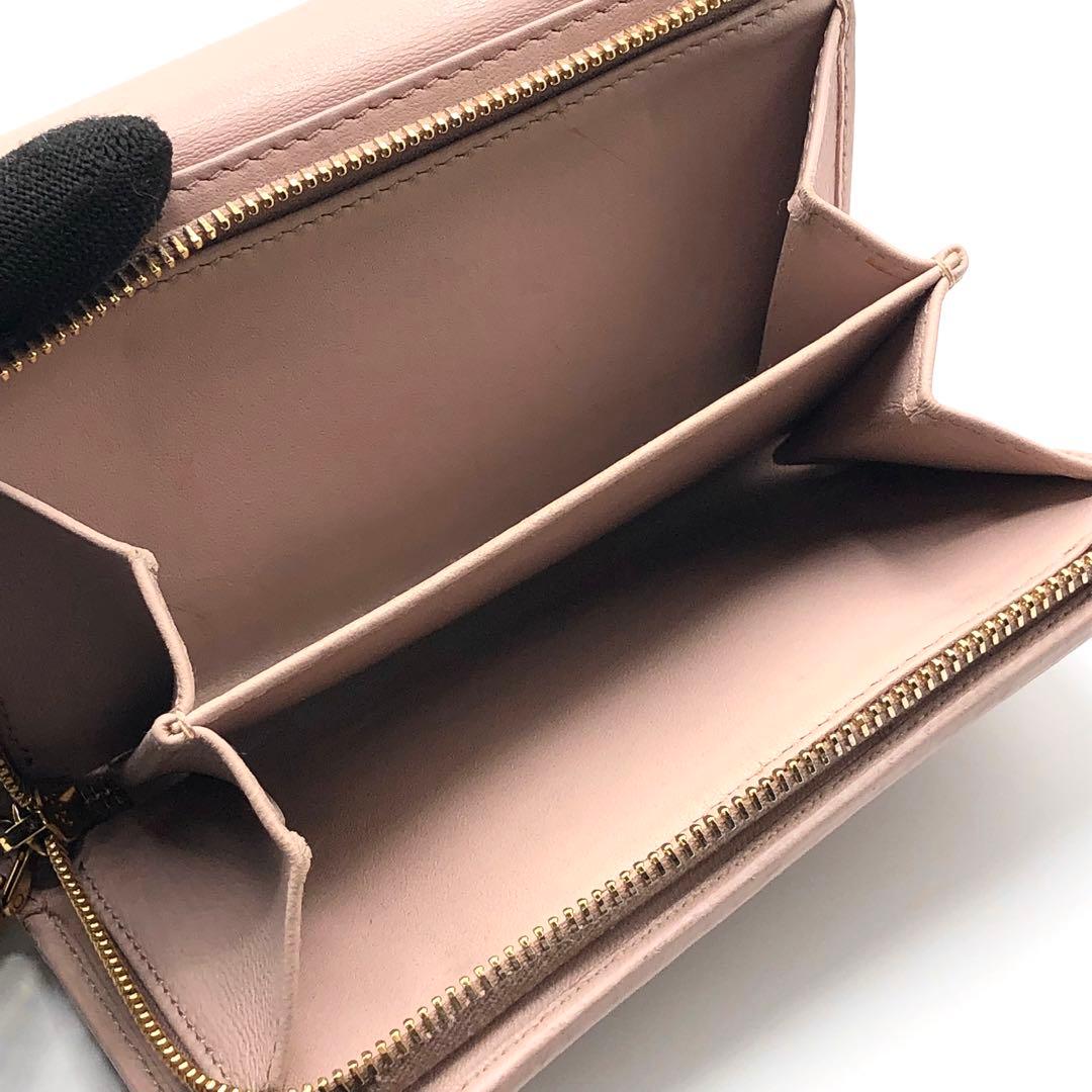 ミュウミュウ マテラッセ 折り財布 クリスタル ビジュー ピンク レザー