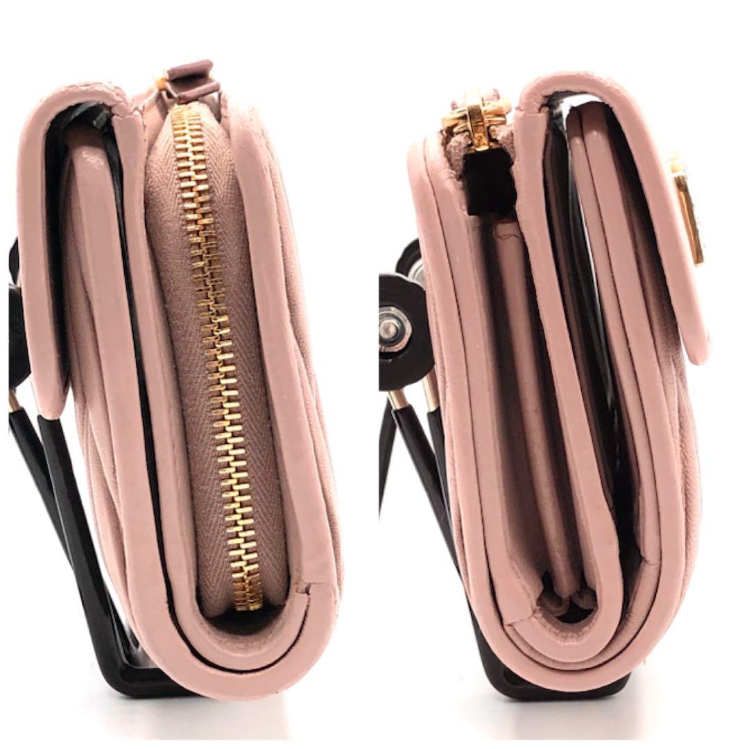 ミュウミュウ マテラッセ 折り財布 クリスタル ビジュー ピンク レザー