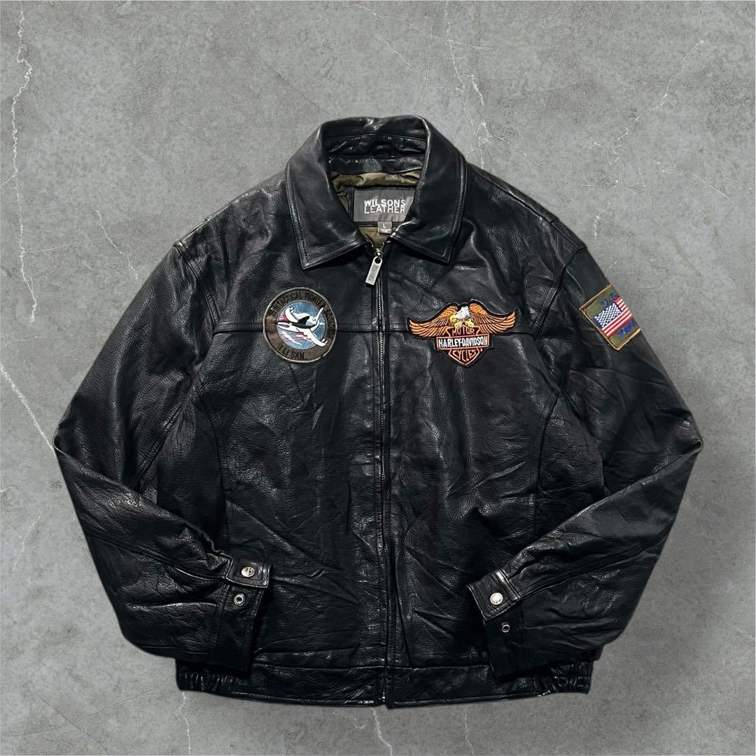 WILSONS本革ハーレーカスタム刺繍イーグルワッペンレザージャケットL古着