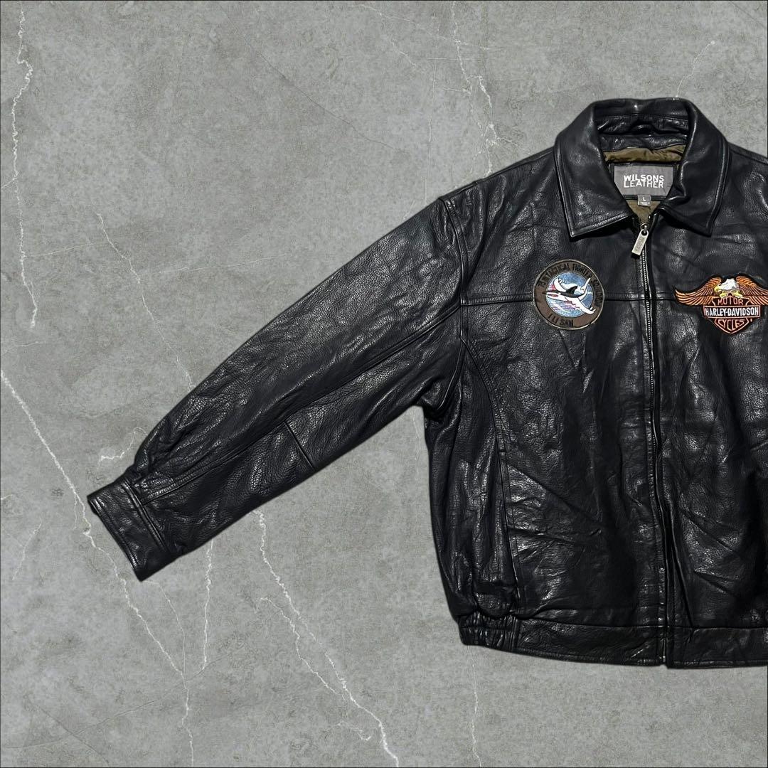 WILSONS本革ハーレーカスタム刺繍イーグルワッペンレザージャケットL古着