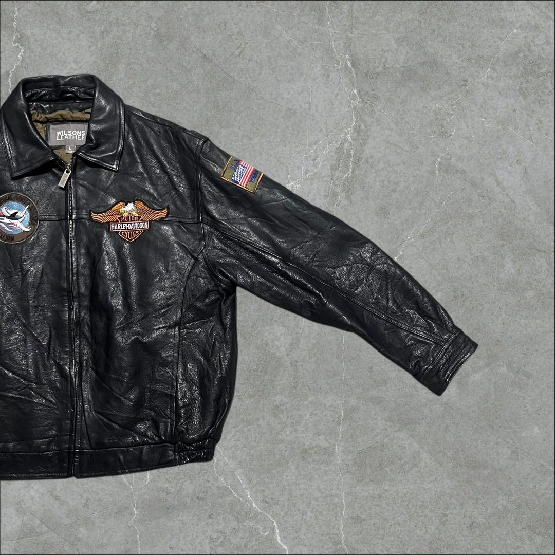 WILSONS本革ハーレーカスタム刺繍イーグルワッペンレザージャケットL古着