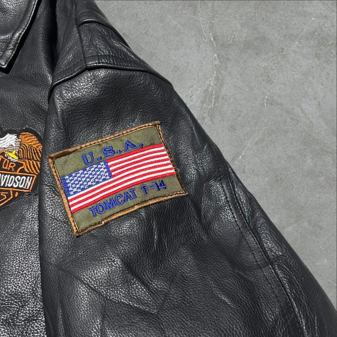 WILSONS本革ハーレーカスタム刺繍イーグルワッペンレザージャケットL古着