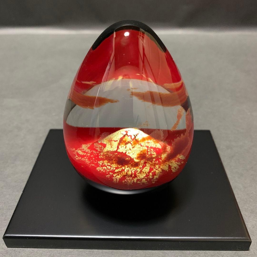 ガラス作家 ノグチミエコ ガラスペーパーウェイト 赤富士