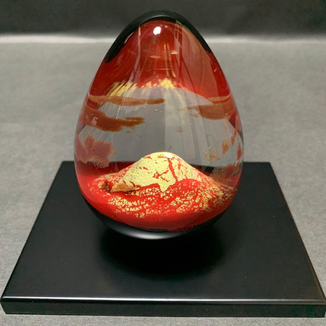 ガラス作家 ノグチミエコ ガラスペーパーウェイト 赤富士
