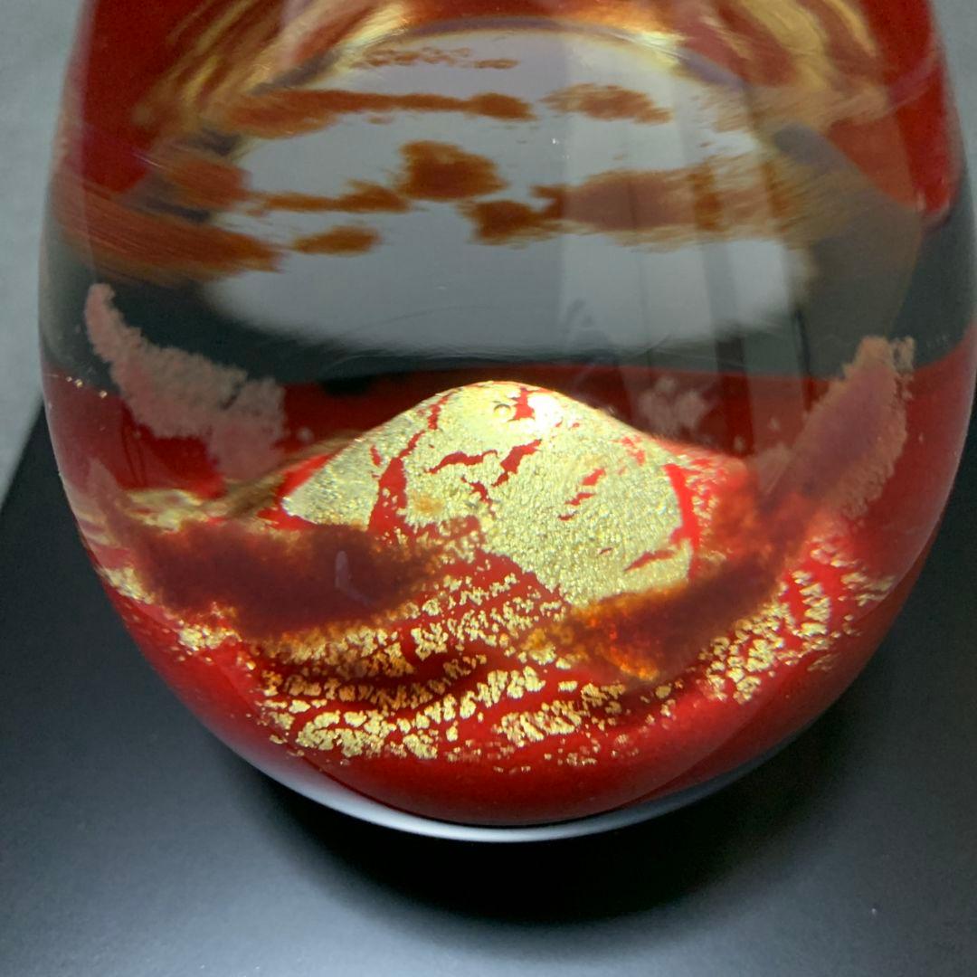 ガラス作家 ノグチミエコ ガラスペーパーウェイト 赤富士