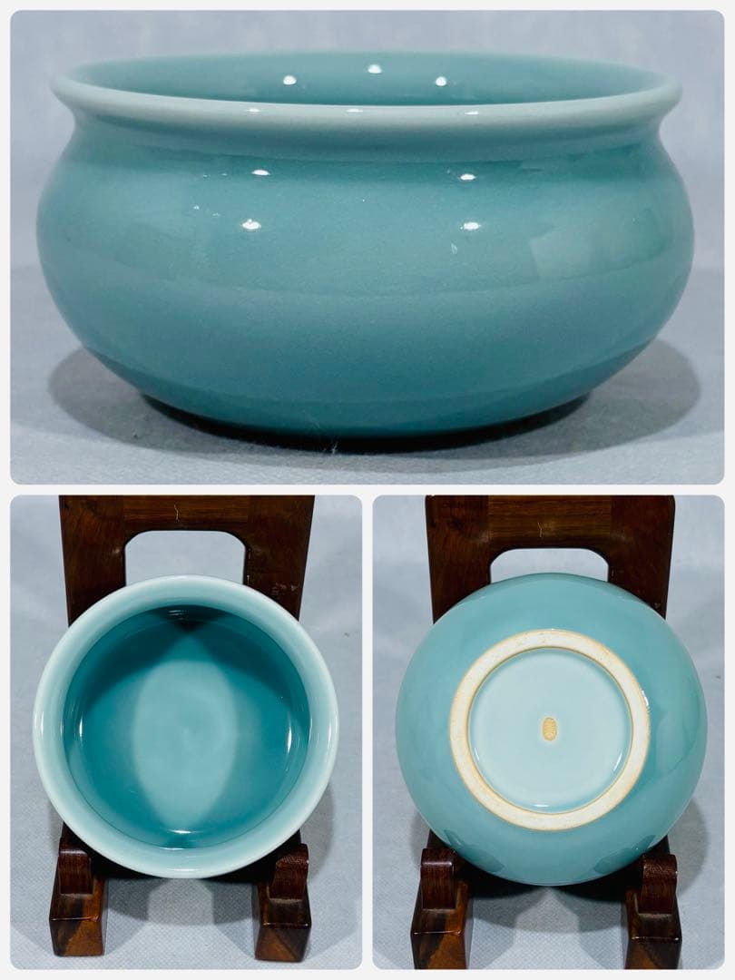 鍋島焼　小笠原長春造　青磁皆具　美品　共箱　茶道具　送料込