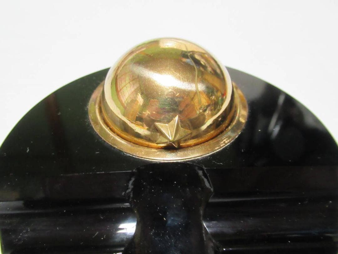 極希少◆鉄道省『日本食堂株式会社創立記念』黒ガラスと真鍮製 九〇式鉄帽 インク壺