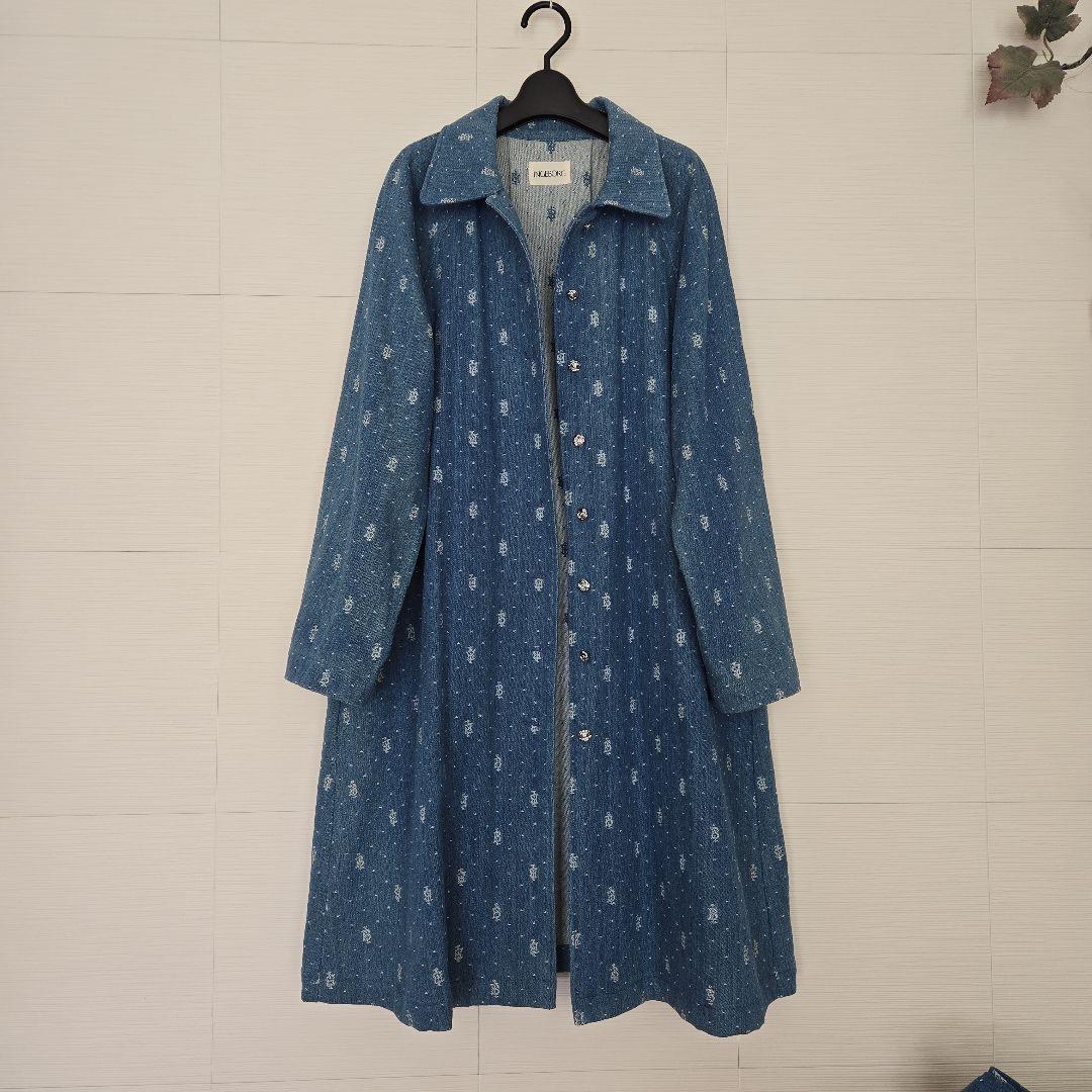 インゲボルグ　地模様織りデニムチェスターコート　インディゴ