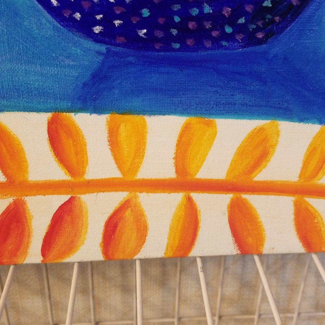 油絵　はち　小鳥さんのかくれんぼ　その１　かくれる鳥