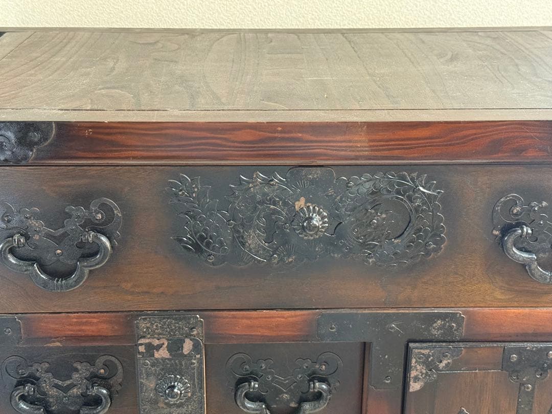 李朝　キャスター付箪笥　古民具　送料込み250505