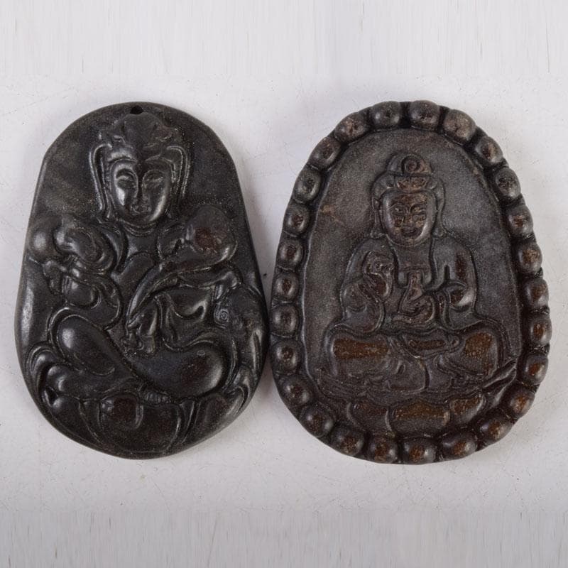 中国　玉石彫刻　観音像・動物など　根付　置物　10点　C　8447