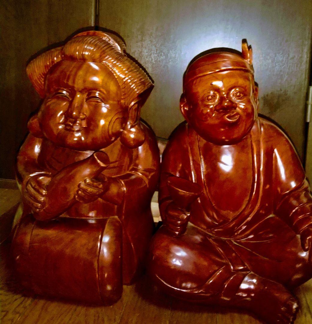伝説＆超豪華木製.巨大.お福さんの置物.9.３kg