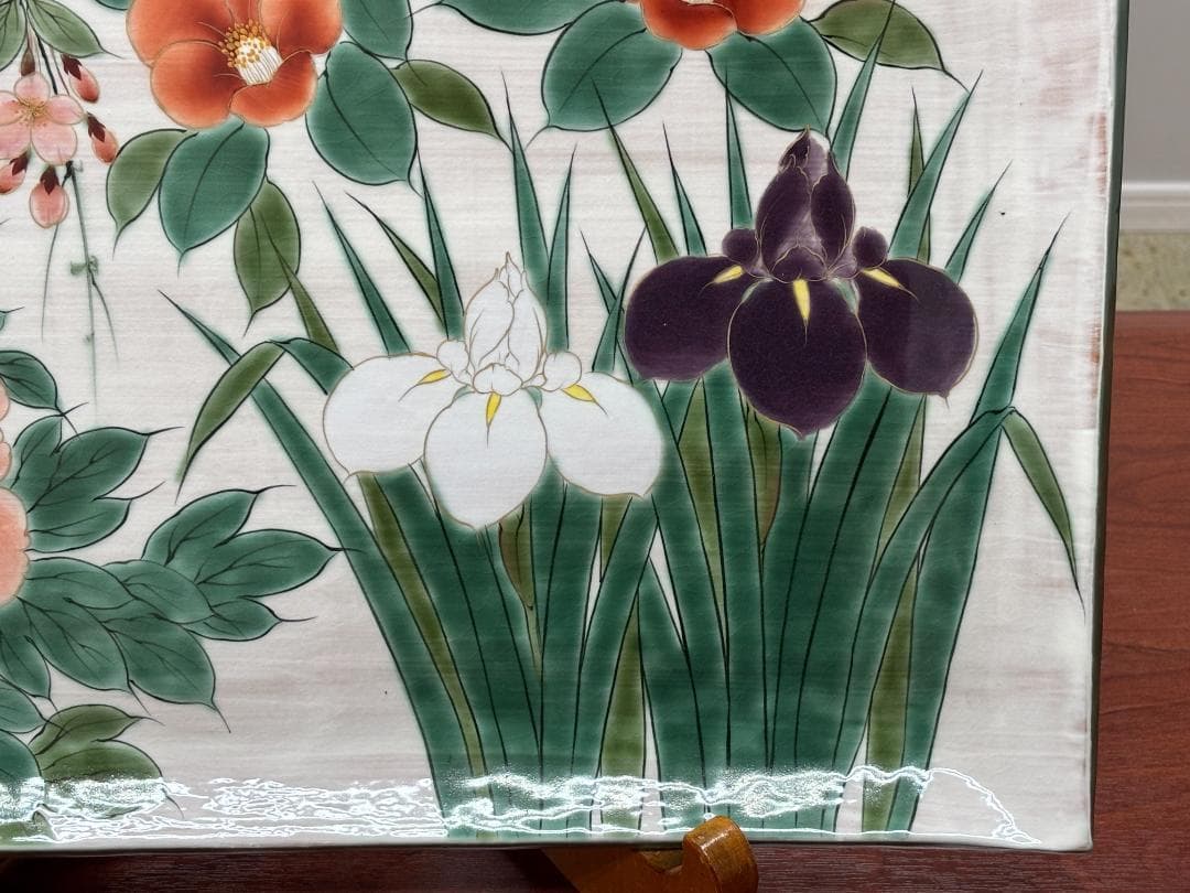 値下【一点物】京焼 清水焼 陶あん 色絵付け 飾り皿 約40cm×54cm 骨董