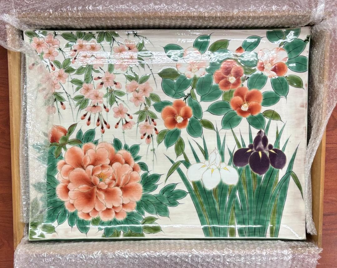 値下【一点物】京焼 清水焼 陶あん 色絵付け 飾り皿 約40cm×54cm 骨董