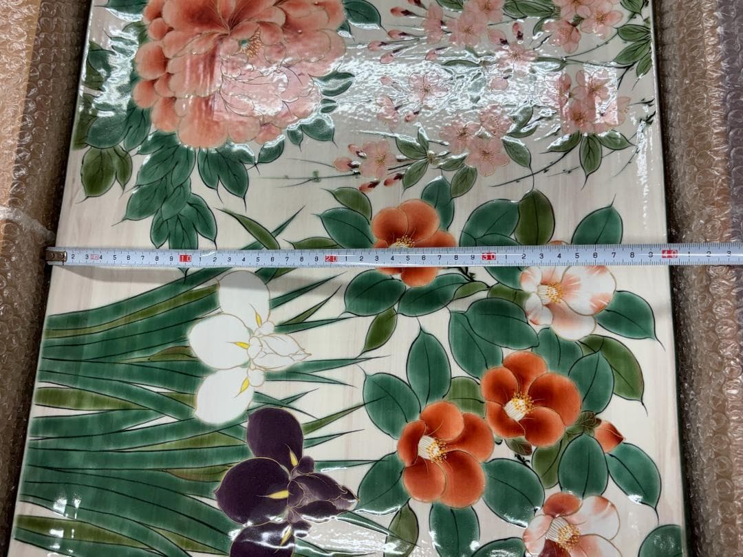 値下【一点物】京焼 清水焼 陶あん 色絵付け 飾り皿 約40cm×54cm 骨董