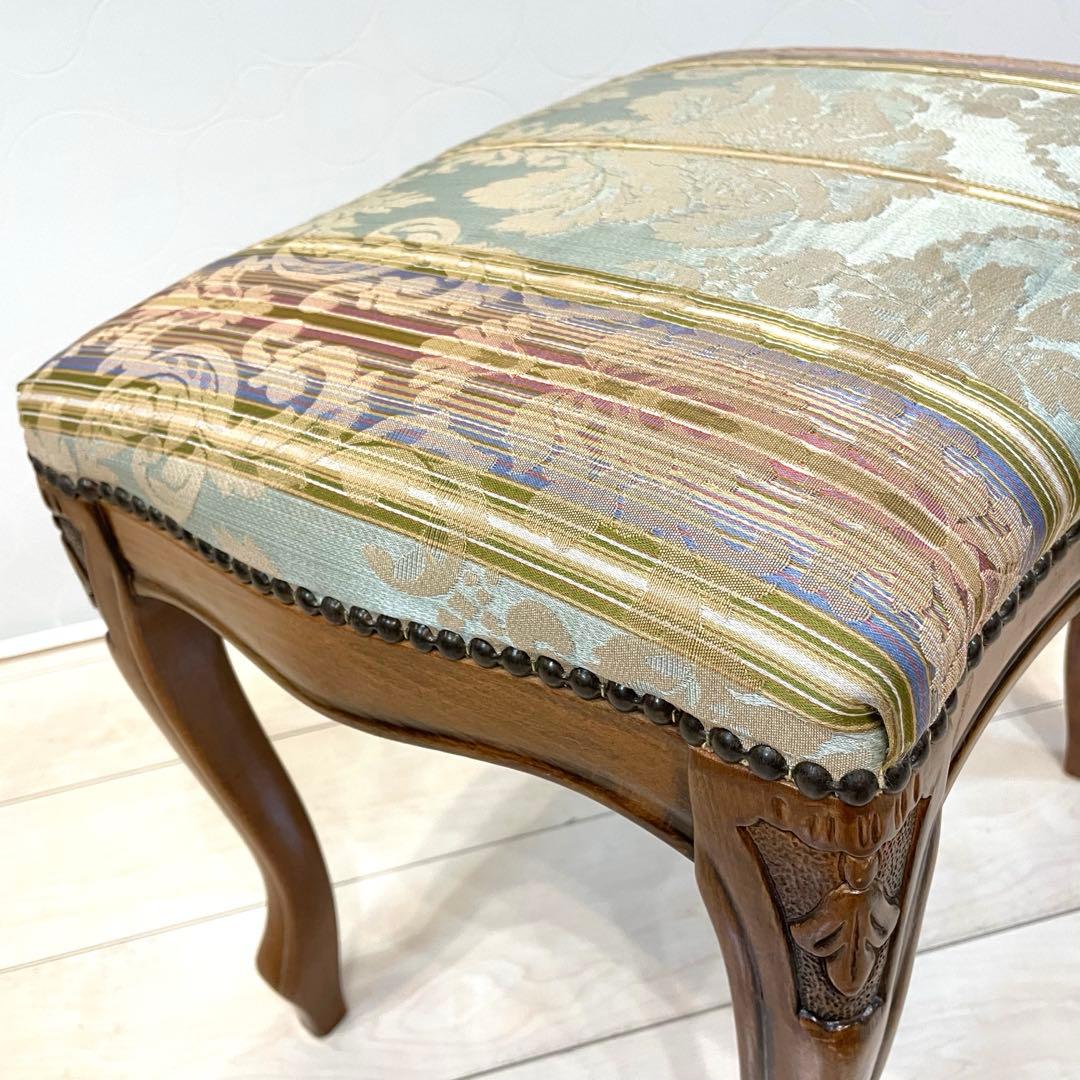 【美品】イタリア製 猫脚 木製スツール オットマン 花柄 ロココ調 アンティーク