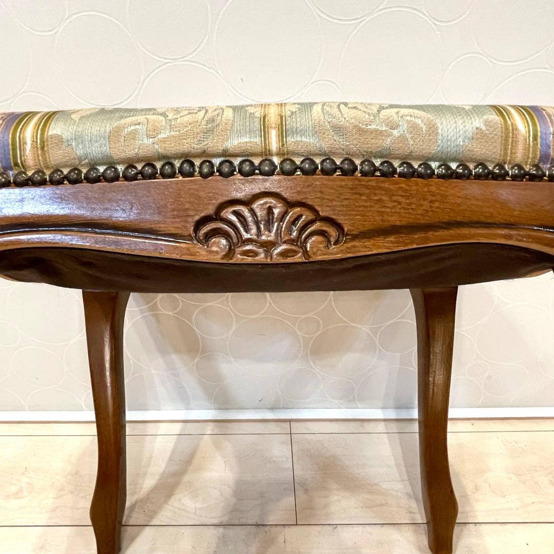 【美品】イタリア製 猫脚 木製スツール オットマン 花柄 ロココ調 アンティーク