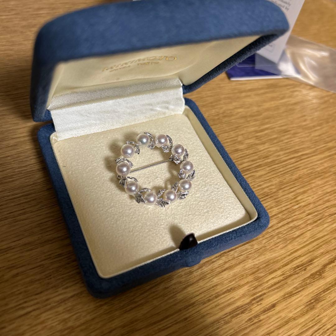 MIKIMOTO ミキモト　真珠　パール　WGK18 葉彫り　月桂樹　ブローチ