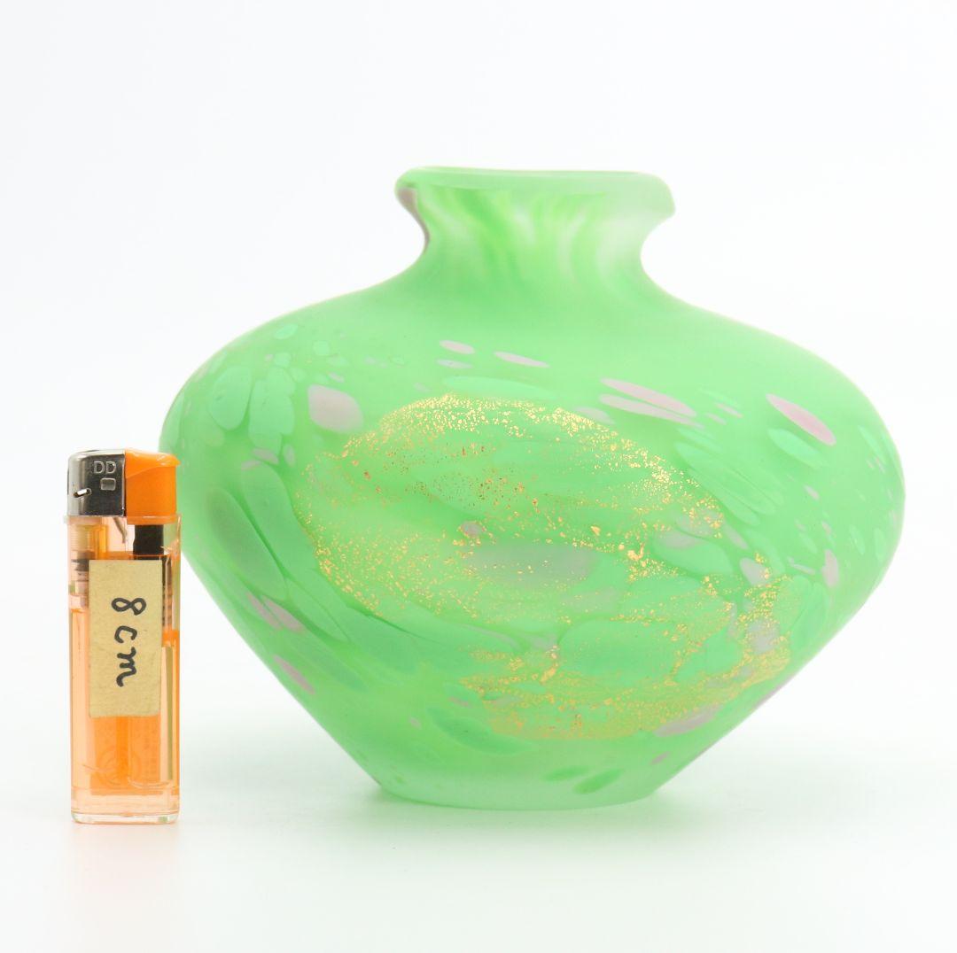 藤田喬平作 手吹 金彩花瓶 ガラス 共箱　C518　DC1