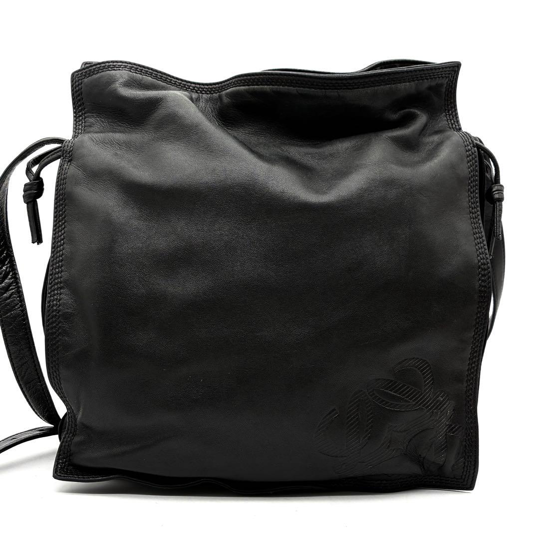 極美品 ロエベ フラメンコ ショルダーバッグ ナッパレザー アナグラム ブラック