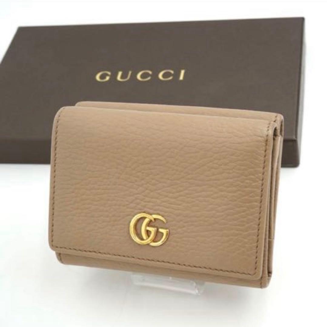 【ほぼ未使用】GUCCI ミニ財布　マーモント　三つ折り　GGロゴ 刻印