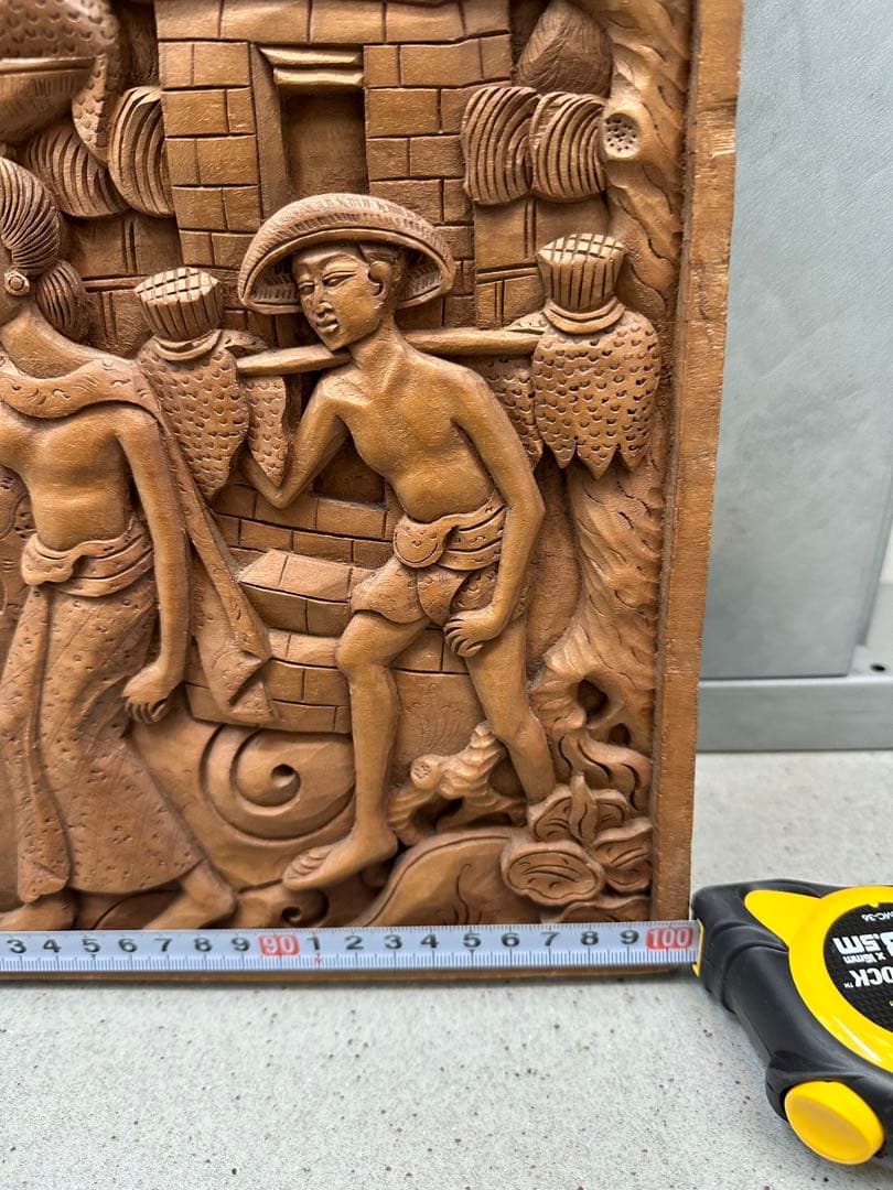 アジアン雑貨 木製 壁掛け(バリ島産、一刀彫り、扁額)