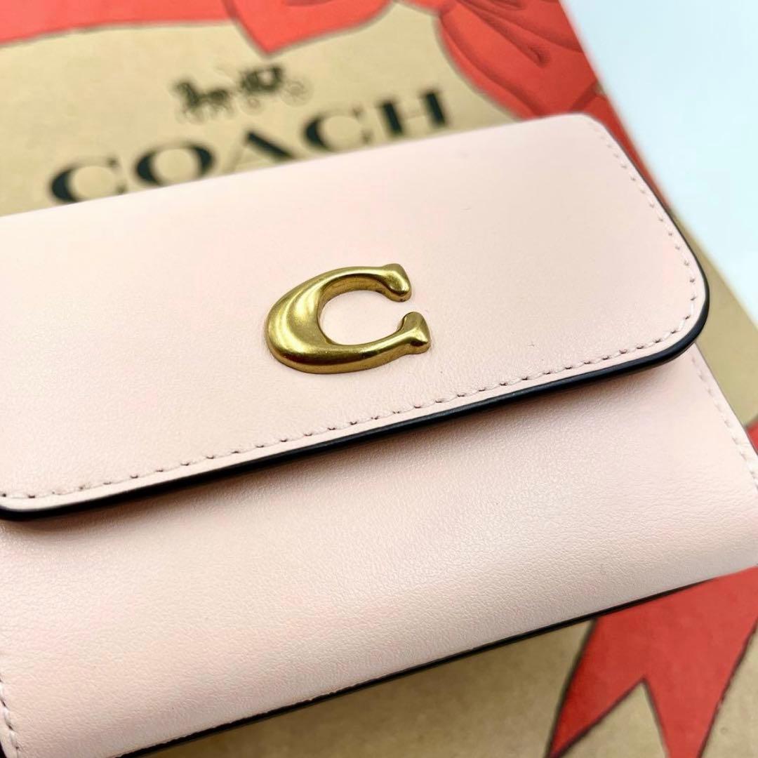コーチ☆新品☆レザー カードホルダー 三つ折り財布／ブラッシュピンク