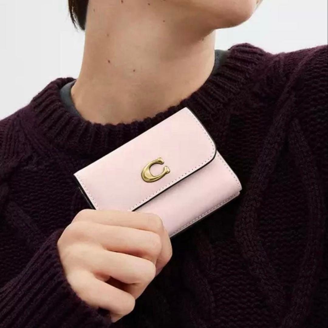 コーチ☆新品☆レザー カードホルダー 三つ折り財布／ブラッシュピンク