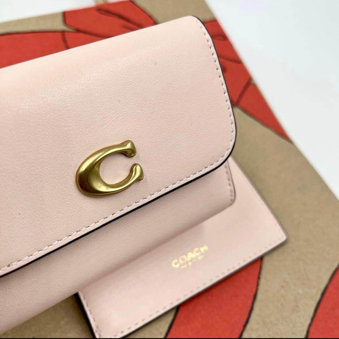 コーチ☆新品☆レザー カードホルダー 三つ折り財布／ブラッシュピンク