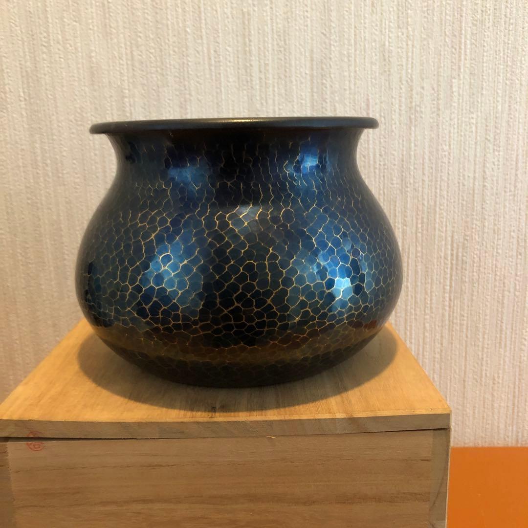 上彬作　建水　鎚起銅器