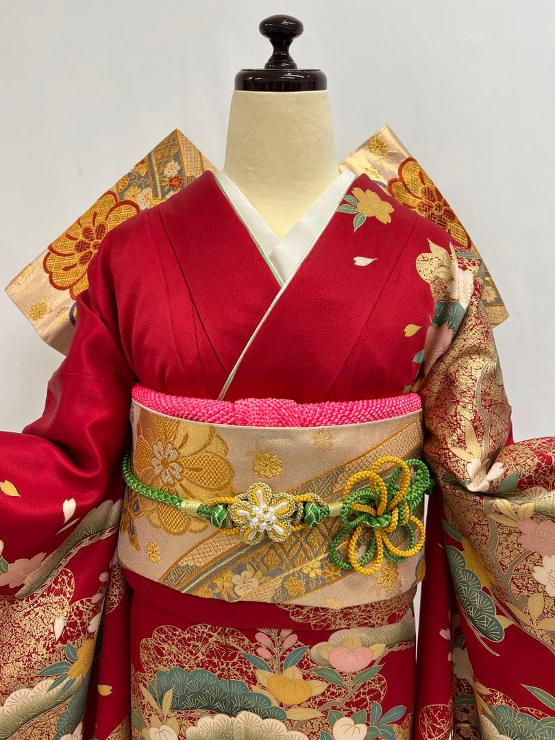 振り袖　フルセット　別誂長襦袢　古典柄　成人式　赤　結婚式　金彩加工　668