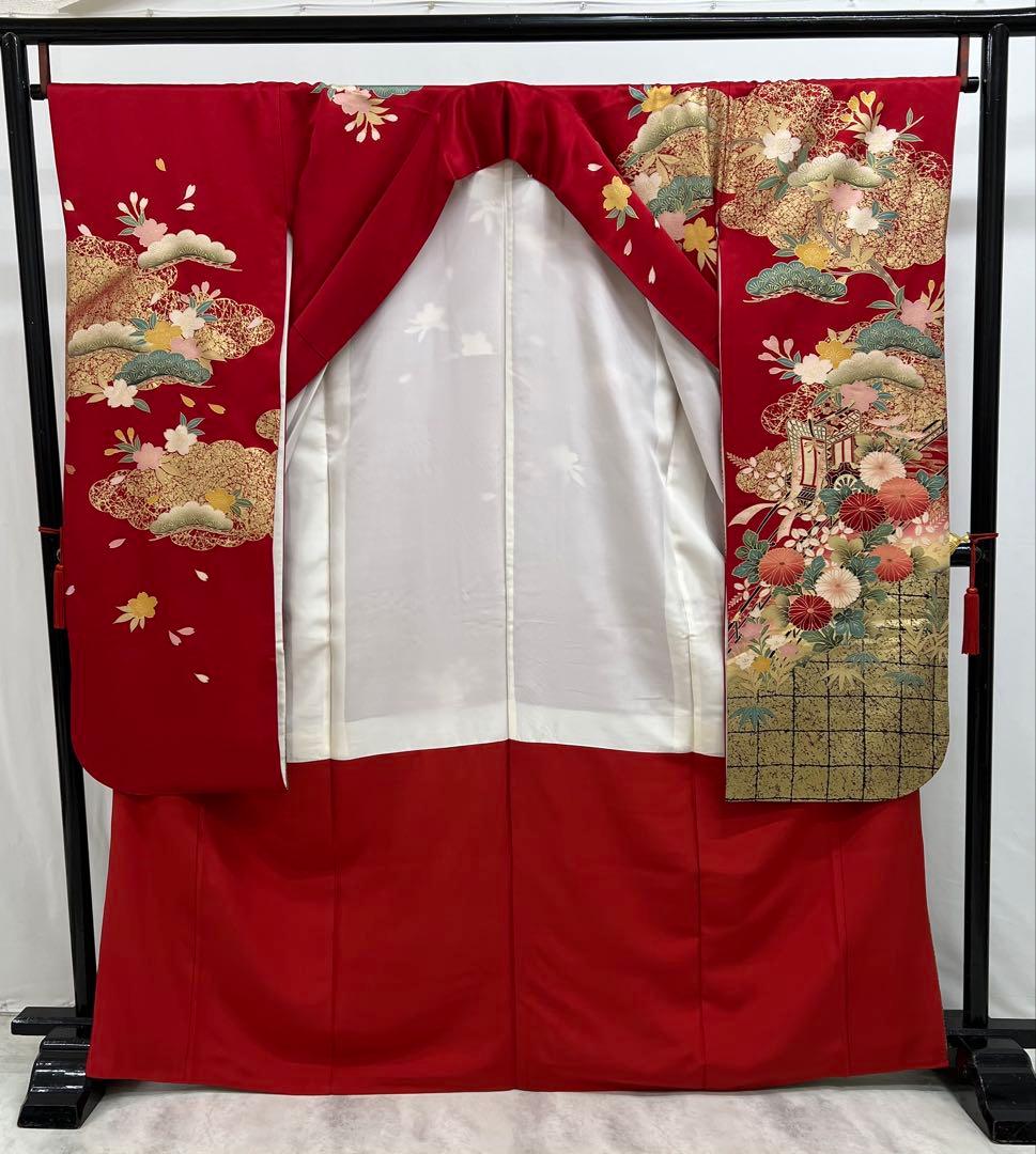 振り袖　フルセット　別誂長襦袢　古典柄　成人式　赤　結婚式　金彩加工　668