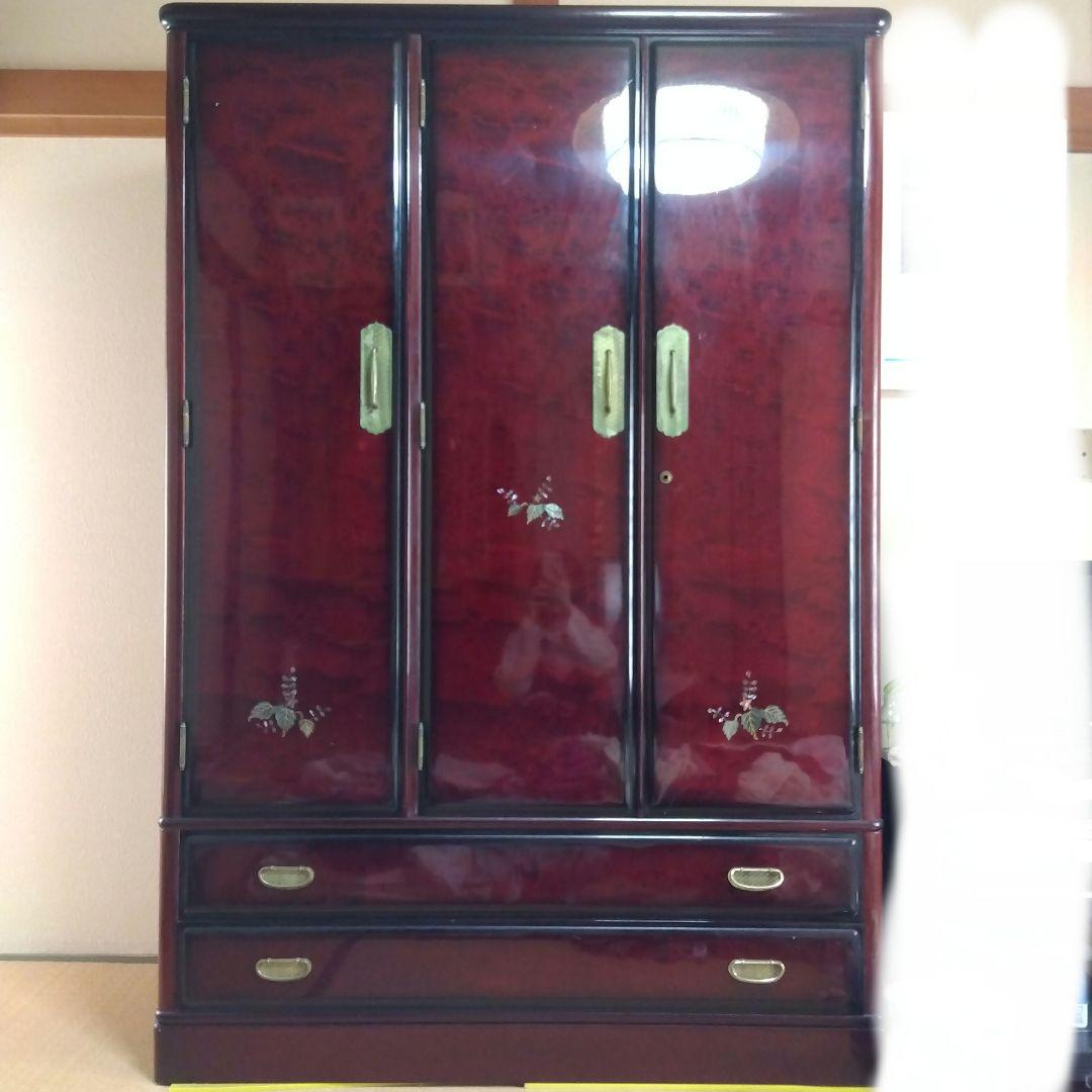 洋風和ダンス 高級婚礼家具 整理箪笥　昭和レトロ エンジ色 花柄