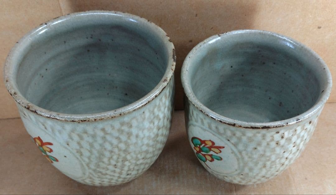 【本物保証】島岡達三 象嵌赤絵夫婦湯呑 共箱 人間国宝 未使用品 益子焼