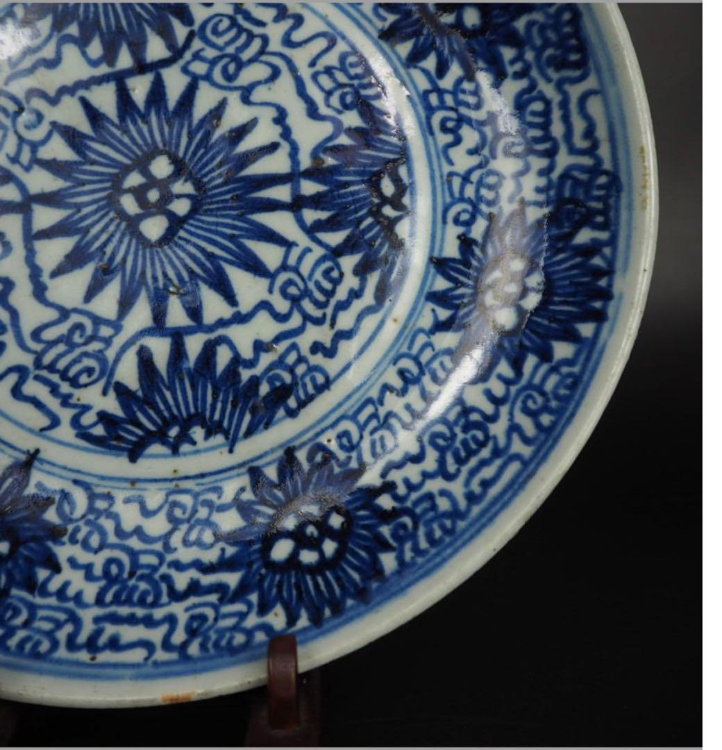 送料無料　本物保証　清時代　嘉慶道光染付/青華大皿　径25ｃｍ