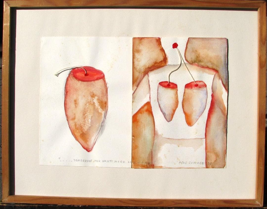 本日限り特価！インドネシア現代美術の代表格,アグス・スワゲ,水彩,超堀出物