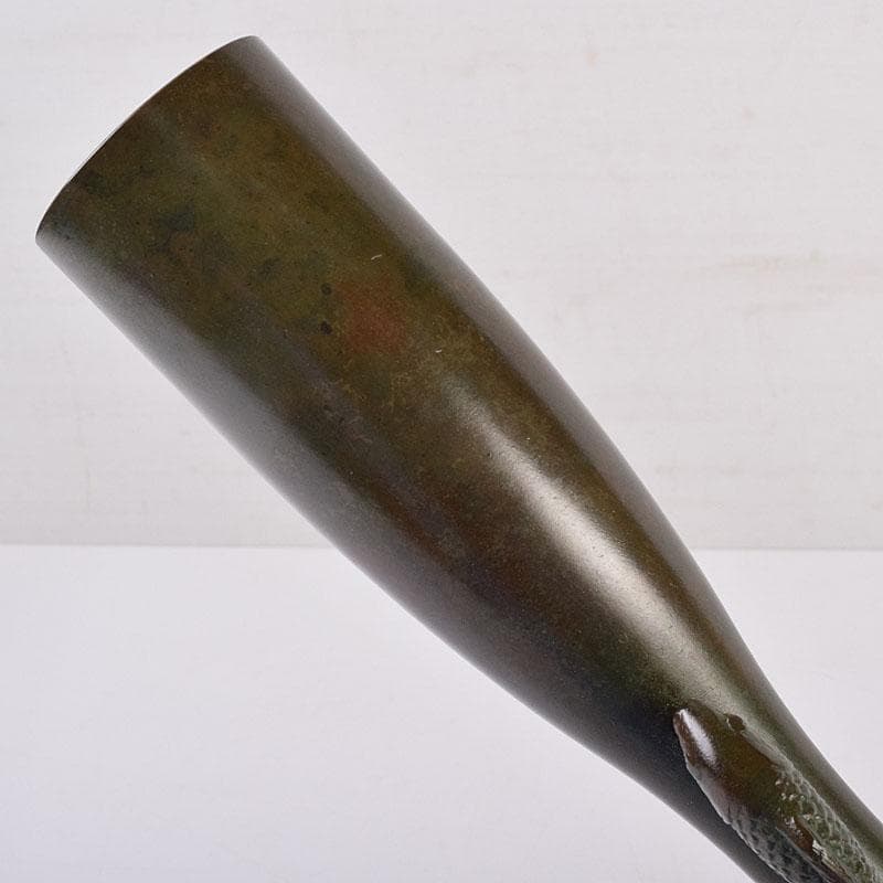 唐銅風炉師　黒瀬宗康作　唐銅　鯉耳花入　共箱　V　R8967