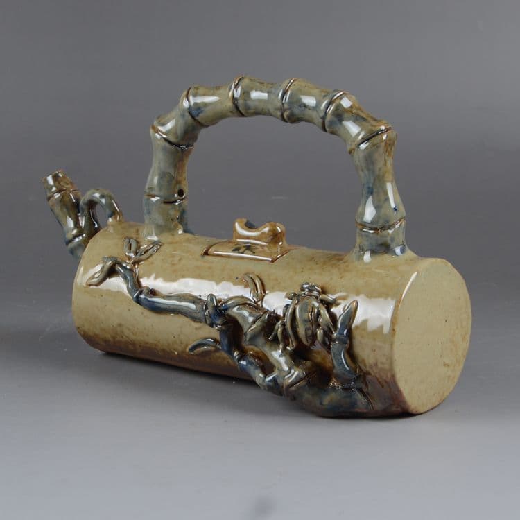 陶器て彫刻竹の節梁を持ちます壺茶壺徳利の置物  現代工芸品  美術品 置物