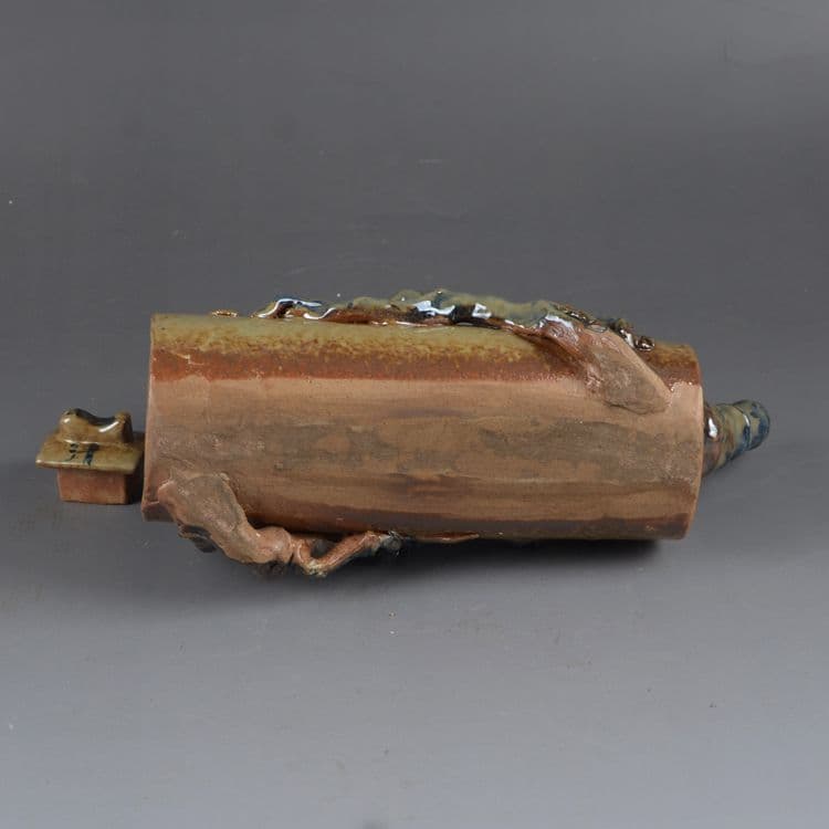 陶器て彫刻竹の節梁を持ちます壺茶壺徳利の置物  現代工芸品  美術品 置物