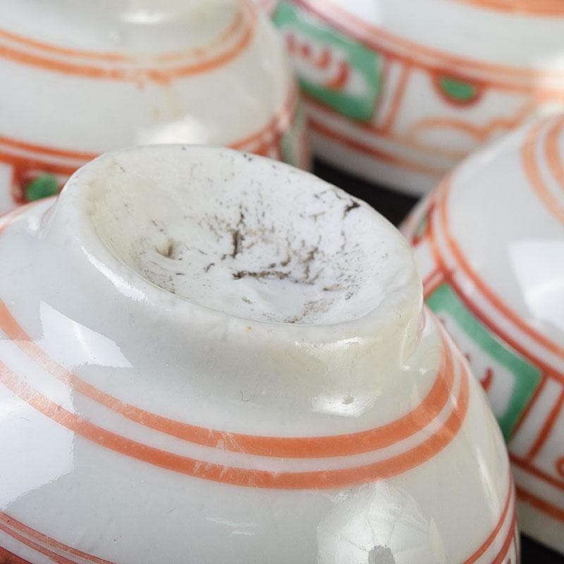 中国　古渡　赤絵呉須　花草文　煎茶碗　五客　時代箱　V　R9530