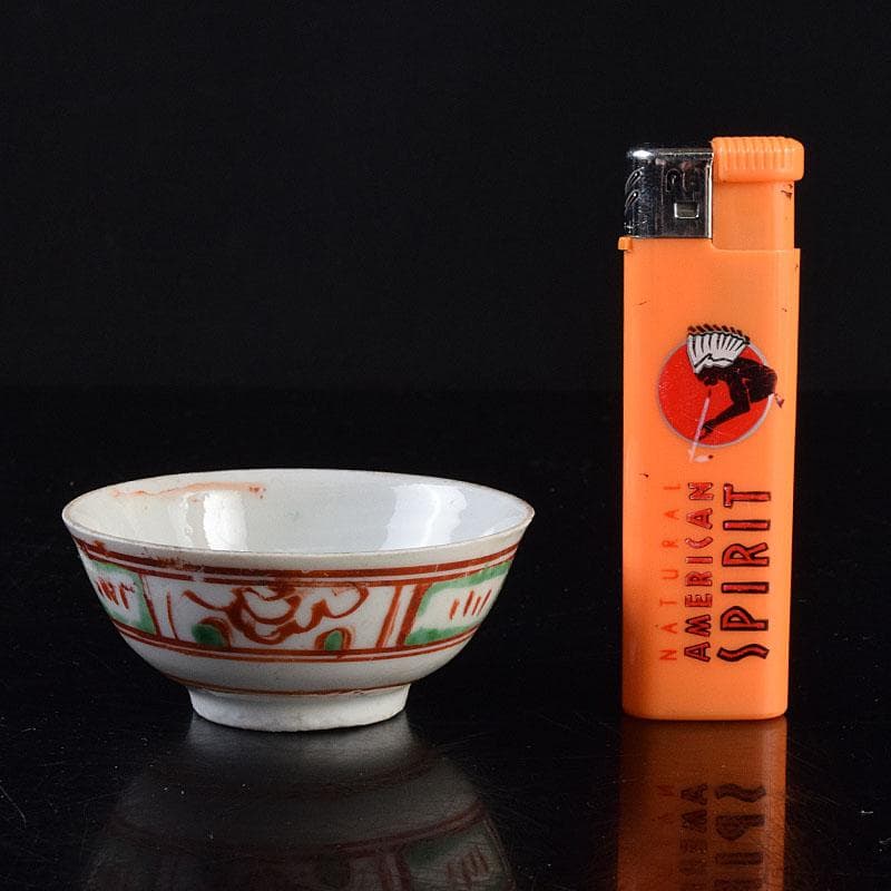 中国　古渡　赤絵呉須　花草文　煎茶碗　五客　時代箱　V　R9530