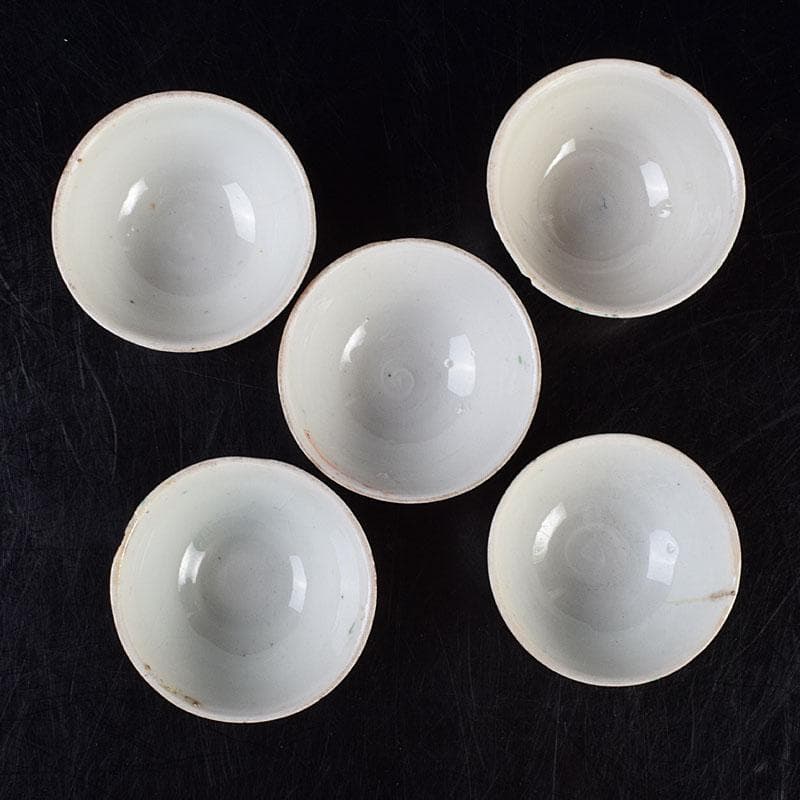 中国　古渡　赤絵呉須　花草文　煎茶碗　五客　時代箱　V　R9530