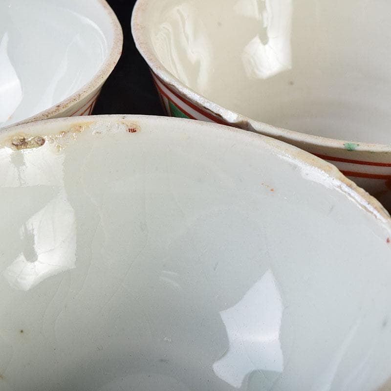 中国　古渡　赤絵呉須　花草文　煎茶碗　五客　時代箱　V　R9530