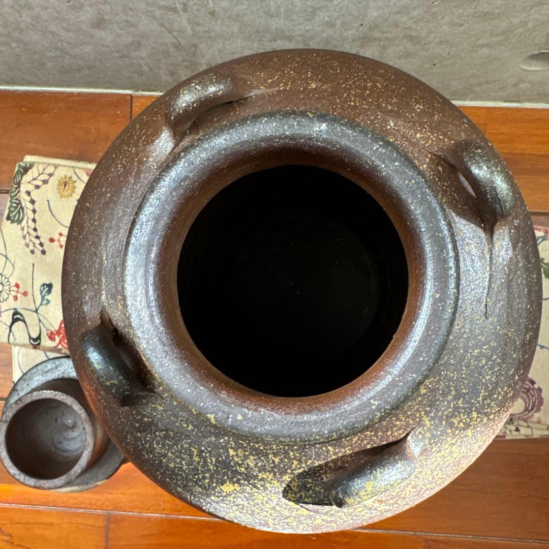 壺屋焼.荒焼.蓋付き大壺