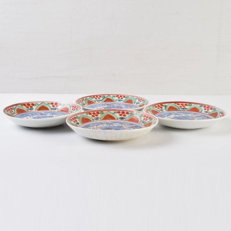中国　赤絵　花鳥神獣文　小皿　四客　C　9087