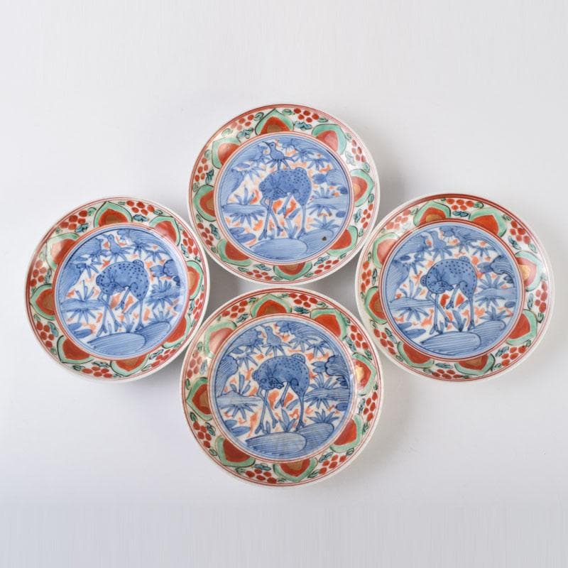 中国　赤絵　花鳥神獣文　小皿　四客　C　9087
